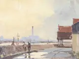 Great Yarmouth from Southtown by Clifford John, oil on board, sold Jul 2022