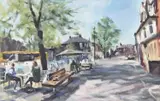 Tombland from Zizzi's by Paul Rowland, 2021, acrylic on board, sold Jul 2022