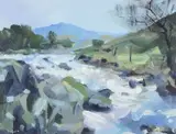 The Snowdon Horseshoe by Paul Rowland, 2019, acrylic on board, sold Jul 2022