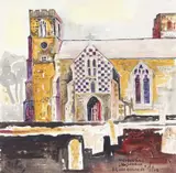 Weybourne Church by Brian Edwards, 2018, acrylic on canvas, sold Jul 2022