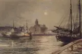 The Quay, Great Yarmouth By Moonlight by Stephen John Batchelder, watercolour, sold Jul 2022