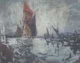 Boats at Wells by Jack Cox, watercolour, sold Jul 2022