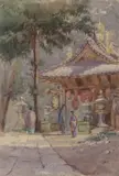 Kyoto Temple by Violet Esther Drury Clutterbuck, watercolour, sold Jul 2022