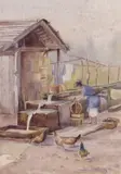 Far Eastern Washerwoman by Violet Esther Drury Clutterbuck, watercolour, sold Jul 2022