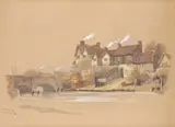 Bishop Bridge, Norwich by Edward Pococke, 1870, ink and watercolour, sold Jul 2022