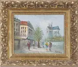 Parisian street scene, impasto oil on canvas, 7x9ins by Caroline C. Burnett, oil on canvas, sold Jul 2022