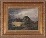 Sheep in a landscape by Edward Charles Williams, oil on board, offered Jul 2022