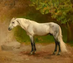 American, Romeo, an Arabian Stallion in a Landscape by Frederick Arthur Bridgman, oil on canvas, offered Jan 2024
