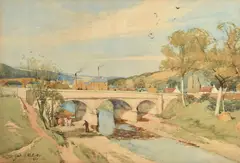Leader Bridge, Earlston by Tom Scott, 1889, watercolour, sold Jan 2024
