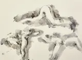 Study of a female nude in three positions by Peter Collins, ink and watercolour, sold Jan 2024
