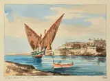 Gozo Boat in Grand Harbour by Edwin Galea, watercolour, offered Jan 2024