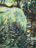 Surrey Artist, a study of reeds on a riverbank by Julia Gascoigne Palmer, pastel, sold Jan 2024