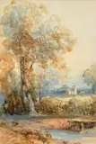 Figures by a country pond by Thomas Colman Dibdin, 1893, watercolour, sold Jan 2024