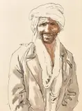 A half length study of an Arab gentleman by Pascal Fortunato de Souza, ink and watercolour, sold Jan 2024