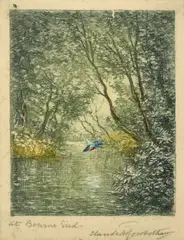 The Haunt of the Kingfisher at Bourne End by Claude Hamilton Rowbotham, etching and aquatint, sold Jan 2024
