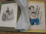 19th c 4to fancy morocco gilt album with silhouettes, misc. watercolours & prints of by Scrap Album, watercolor, sold Jan 2024