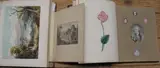 3 misc. sm. 4to albums, diverse contents, prints, watercolours etc; & an empty by Scrap Albums, watercolor, sold Jan 2024