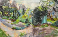 A woodland landscape at dusk by Phyllis Bray, oil on canvas, offered Dec 2023