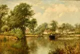 British, a pair of oil on canvas scenes probably upper Thames views, figures punting with a horse and cart nearby by Thomas Spinks, 1886, oil on canvas, sold Dec 2023