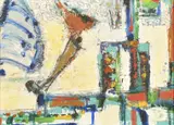 Japanese, an abstract composition by Kimiko Fujimura, oil on canvas, offered Nov 2023