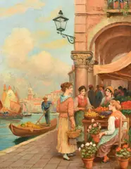 Young Italian women at a by Arthur Trevor Haddon, oil on canvas, sold Nov 2023