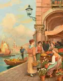 Young Italian women at a by Arthur Trevor Haddon, oil on canvas, sold Nov 2023