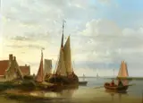 Anglo-Dutch, leeboard barges moored in an estuary by Abraham Hulk, oil on panel, sold Nov 2023