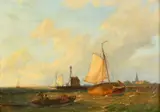Vessels off a headland by Pieter Cornelis Dommersen, 1872, oil on panel, sold Nov 2023