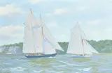 Classic yachts racing off of Cowes by Ron Charles Mitchell, 2011, oil on canvas, sold Nov 2023