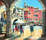 Archway, Rialto Bridge, Venice by Mike Bernard, mixed media, offered Nov 2023