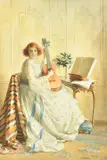 The Guitar Player by Catherine Gulley, watercolour, offered Nov 2023