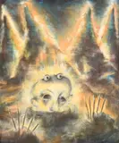 Spanish, a surreal head study by Chema Cobo, 1985, pastel on paper, sold Nov 2023
