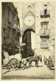 The Clock, Old Fishmarket, Naples by Lionel Lindsay, etching, sold Nov 2023