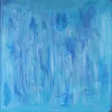 TURKISH ARTIST: untitled abstract study in blue by Mübin Orhon, 1961, oil, sold Nov 2023