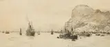 British, Gibraltar, shipping off the coast by William Lionel Wyllie, etching, sold Oct 2023