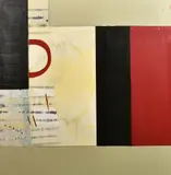 An abstract composition by Jacques Coulais, acrylic and collage, sold Oct 2023