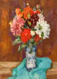 Bouquet au Vase Bleu by Lucien Martial, oil on canvas, sold Oct 2023