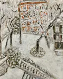Study of a town square under snow by L. Bollin, oil on canvas, sold Oct 2023