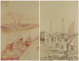 Morning Shields' and 'Lee Tide Etaples by Victor Noble Rainbird, 1933, watercolor, offered Jul 2021
