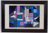 Geometric Abstract, pinks, greens, blues and blacks, 29 x 41cms by Shan Eccles, watercolor, offered Jun 2021