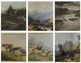including pair after T S Cooper of sheep and cattle, 38 x 63cms; pair after B W Leader of a ruined abbey landscape and 'Wild Waters by Six Large Furnishing Colour Lithographs, print (other), sold Apr 2021