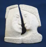 clay - The Bonding, a pair of heads face to face, 16 x 15 x 10cms by June Higgins, sculpture, sold Apr 2021