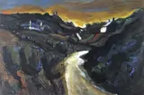 Colour print - landscape with cottages by Wilf Roberts limited edition, print, sold Apr 2021