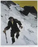 Colour print - farmer in snow by Kyffin Williams Ra limited edition, print, sold Apr 2021