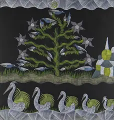 Birds by Scottie Wilson, mixed media on paper, sold Apr 2021