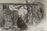 French Western Front in winter with two soldiers on guard, inscribed in pencil 'Coy by Paul Maze, 1917, pastel, sold Apr 2021