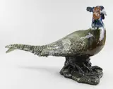 Large stoneware sculpture - pheasant standing on a rocky base with glass eyes by Colin Kellam, sculpture, offered Apr 2021