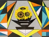 Colourful abstract of flowers by Shan Eccles, sculpture, sold Feb 2021