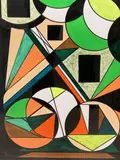 Colourful abstract in greens by Shan Eccles, sculpture, sold Feb 2021