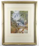 Figure with branch by a waterfall by John Mole, 1853, watercolour, sold Jan 2021
